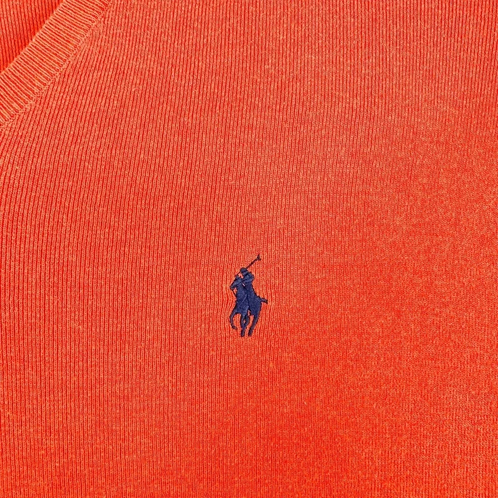 Polo Ralph Lauren‎ Sweater Mens 2XL Orange Pima Cotton V Neck Pullover Pony Logo